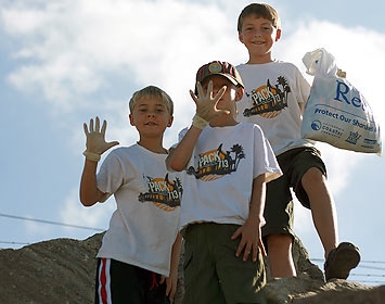 Scouts at a beach cleanup